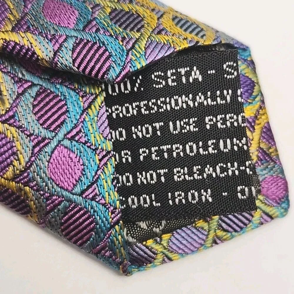 Missoni Cravatte Tie Men's Necktie 100% Silk Blue Purple Geometric Italy